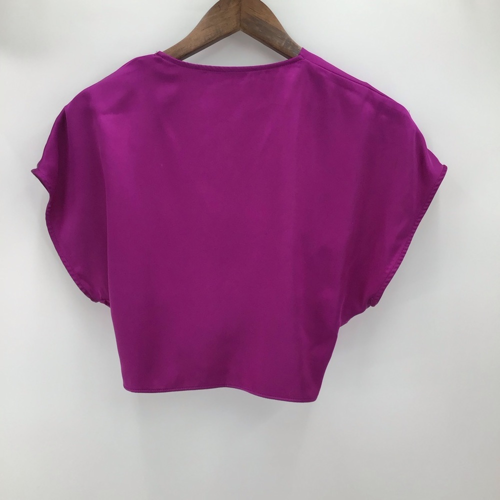 Zara Women's Purple Cropped Satin Knot Front Blouse - Picture 3 of 8